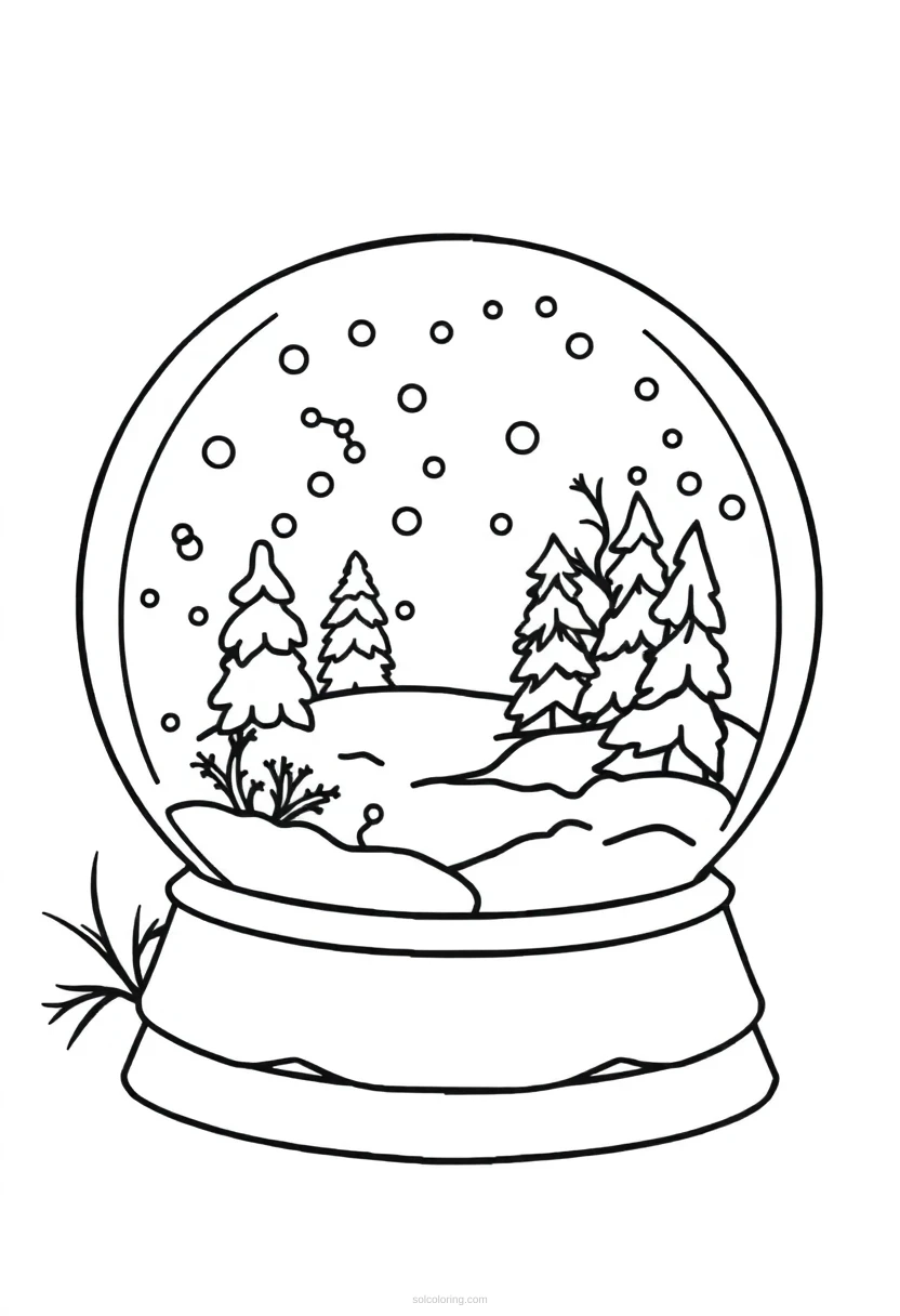 Snow Globe with Winter Scene coloring page for kids