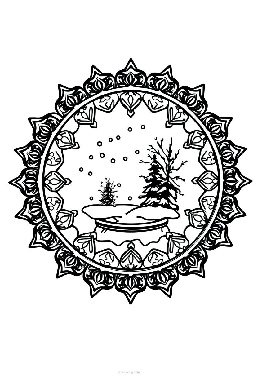 Snow Globe with Winter Scene coloring page for kids