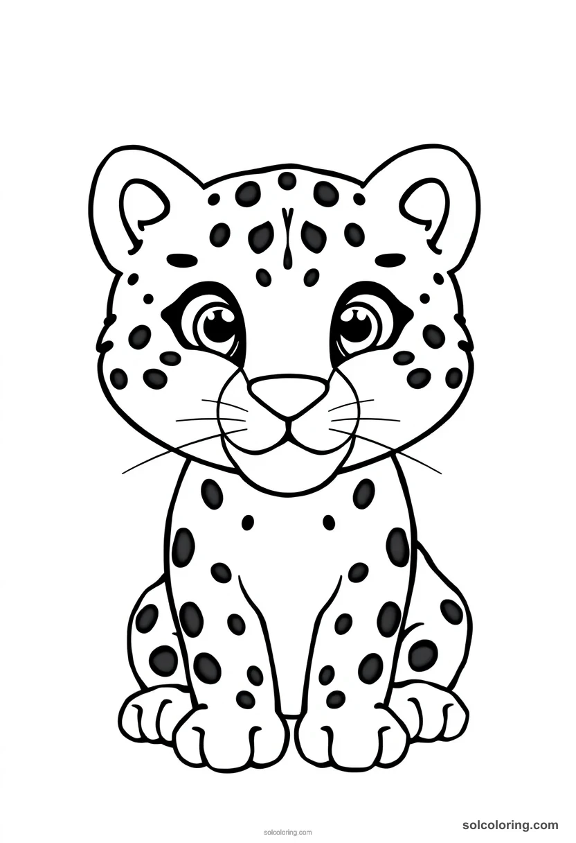 Snow Leopard cute cartoon coloring page for kids