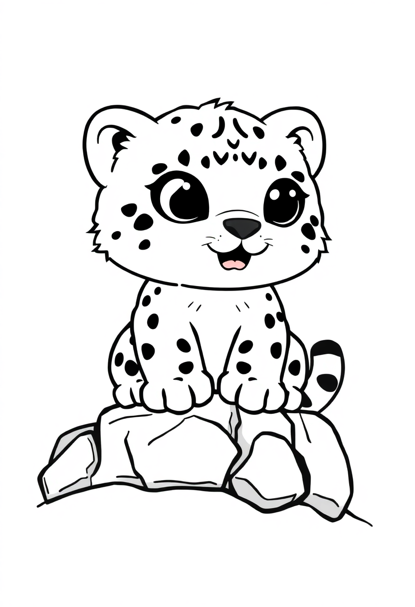 Snow Leopard on Rocks coloring page, free printable