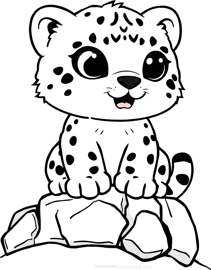 Snow Leopard on Rocks coloring page for kids