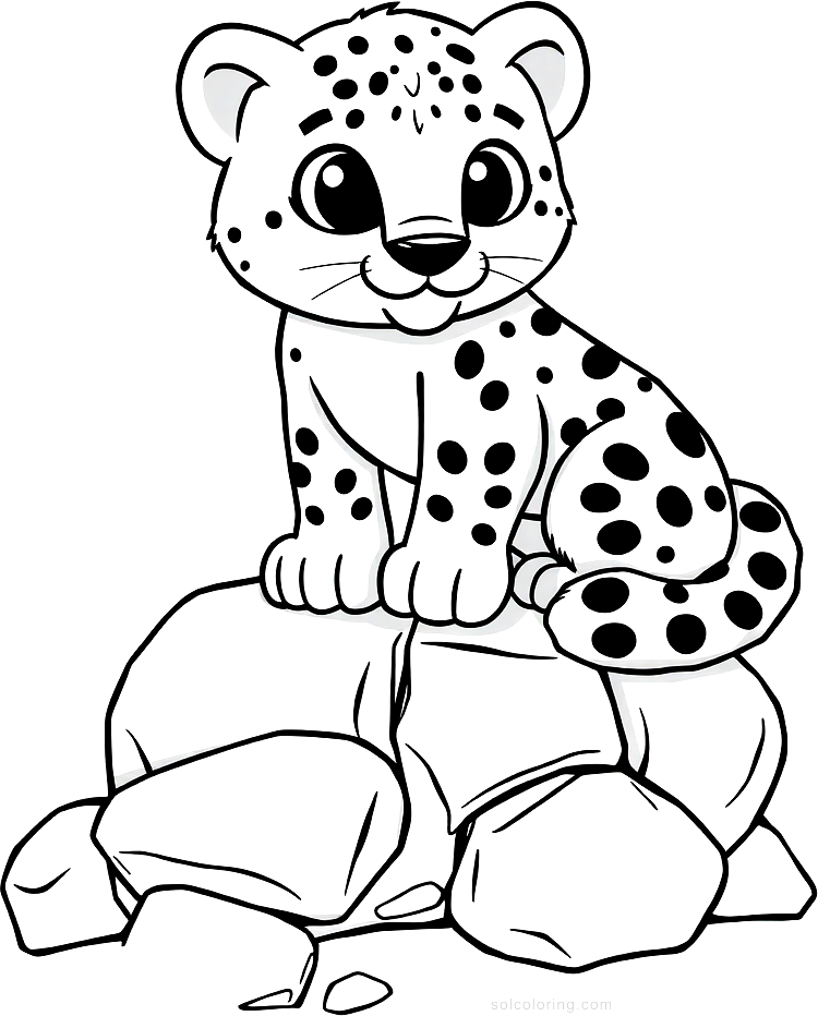 Snow Leopard on Rocks coloring page, free printable