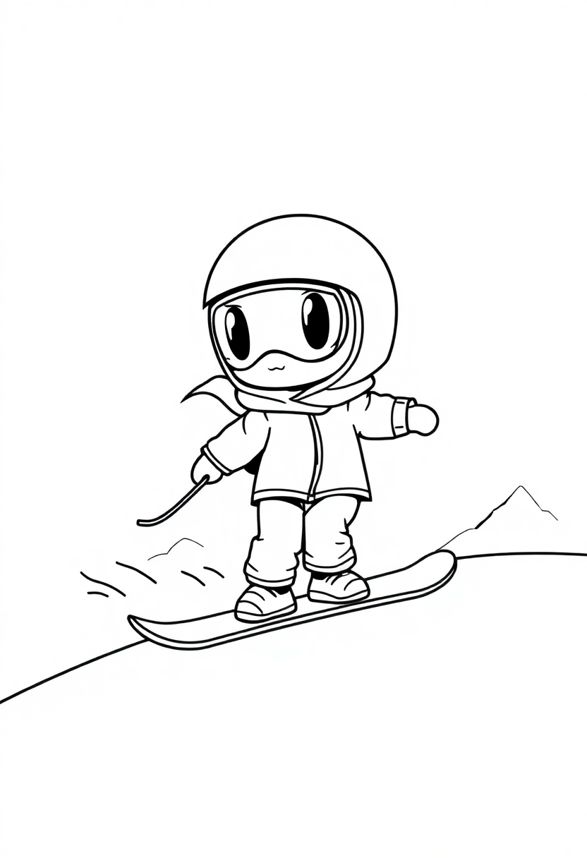 Snowboarding on Mountain Slopes coloring page, free printable