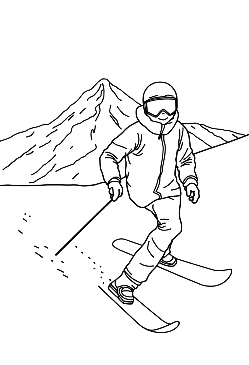 Snowboarding On Mountain Slopes coloring pages