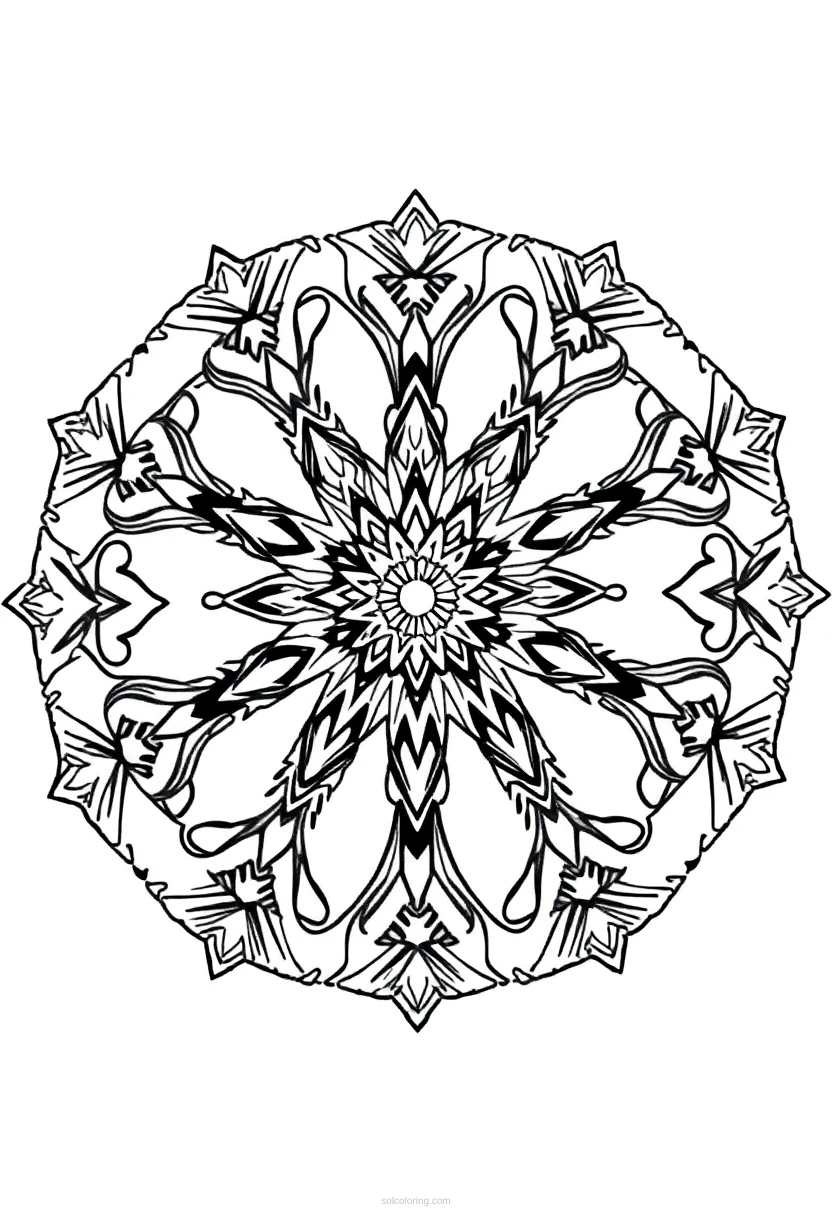 Snowflake Crystal Mandala Pattern coloring page for kids