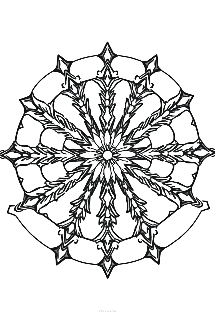 Snowflake Crystal Mandala Pattern coloring page for kids
