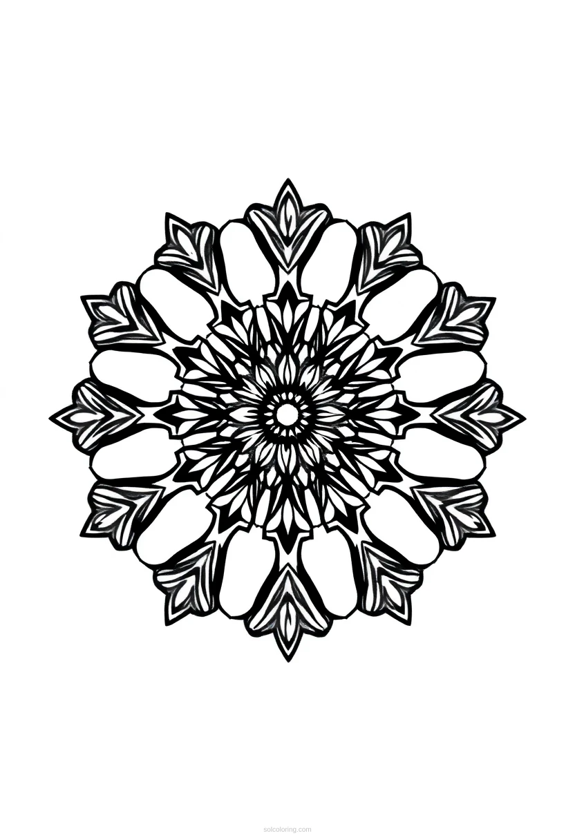 Snowflake Crystal Mandala Pattern coloring page for kids
