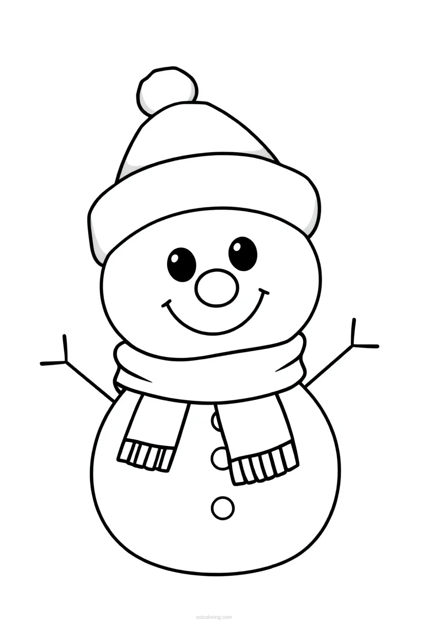 Snowman with Hat and Scarf coloring page for kids