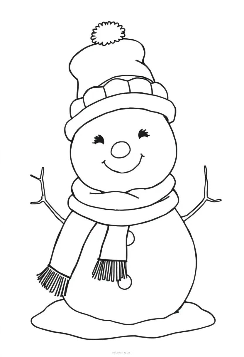 Snowman with Hat and Scarf coloring page for kids
