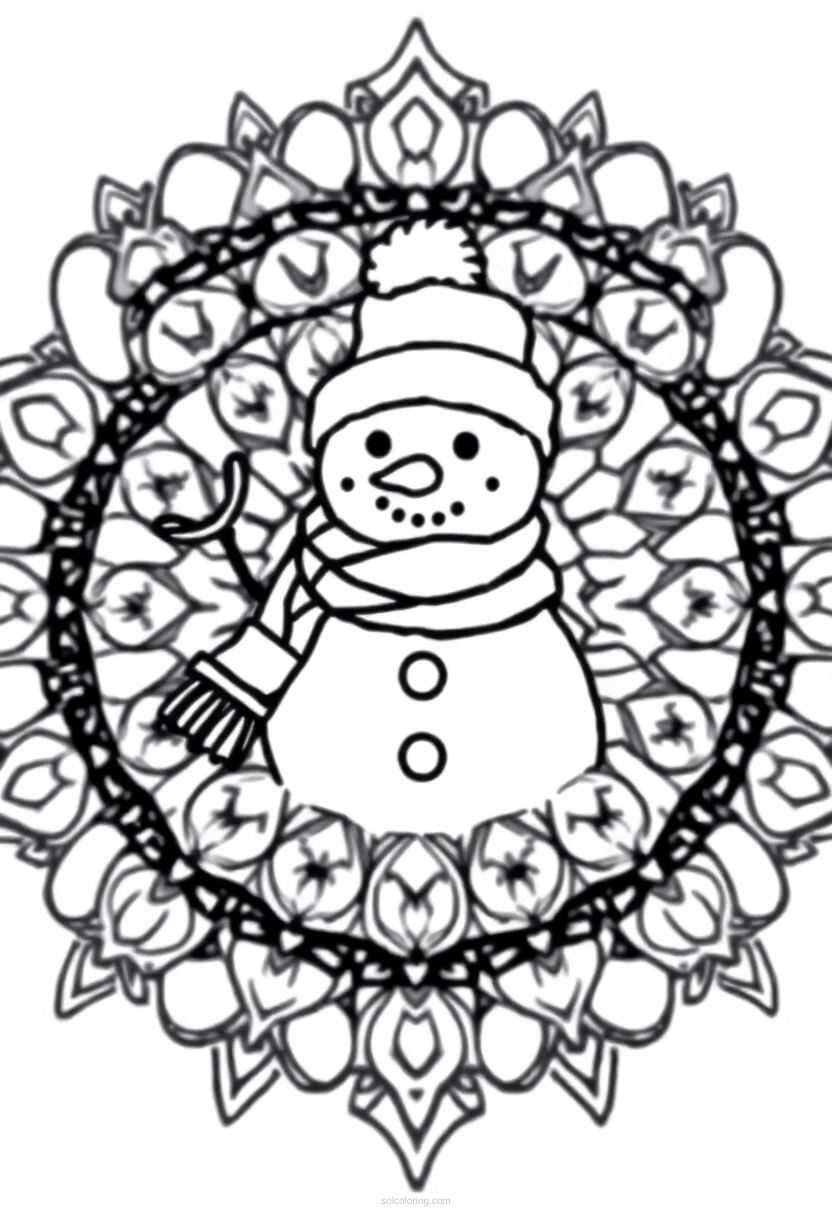 Snowman with Hat and Scarf coloring page for kids