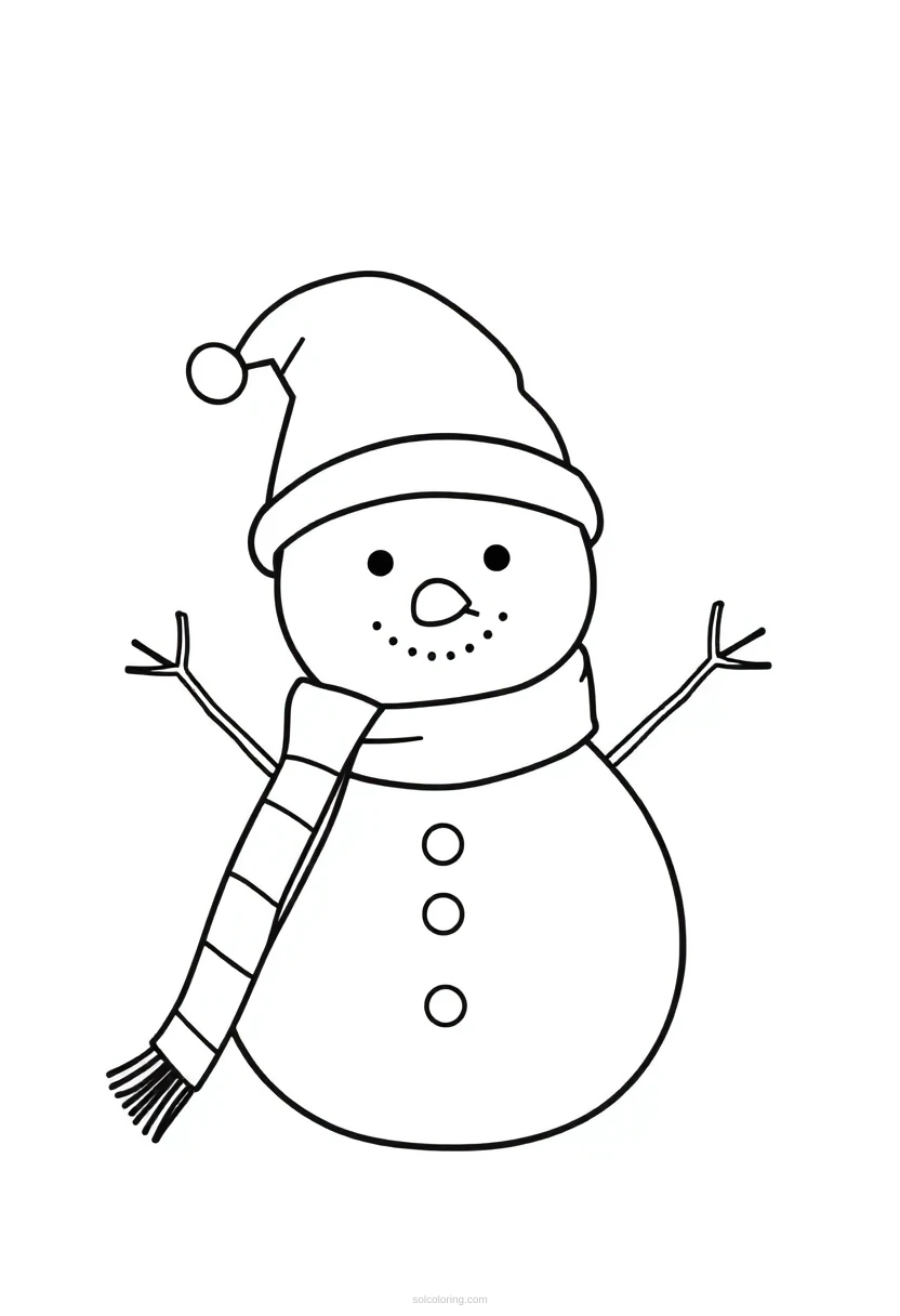 Snowman with Hat and Scarf coloring page for kids