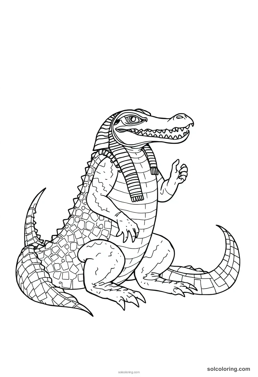 Sobek the Crocodile God detailed coloring page for kids