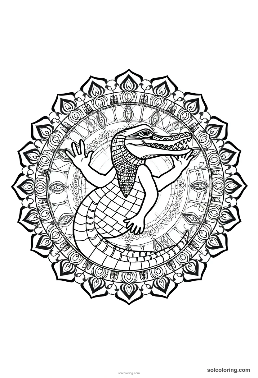 Mandala Sobek the Crocodile God mandala coloring page for kids