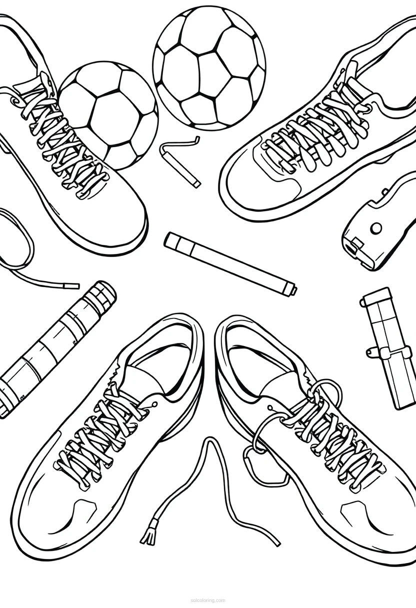 Soccer Cleats and Equipment coloring page for kids