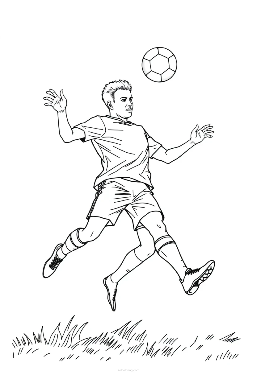 Soccer Player Heading Ball coloring page for kids
