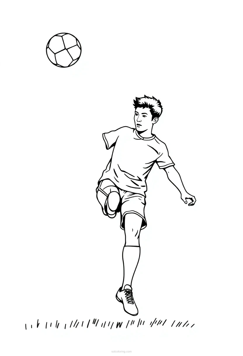 Soccer Player Heading Ball coloring page for kids