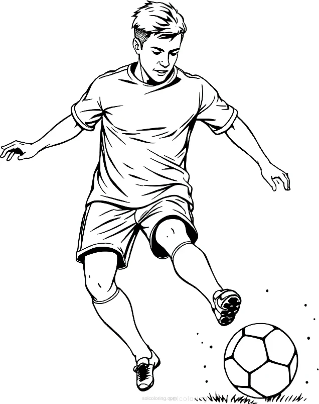 Soccer Player Kicking Ball coloring page for kids