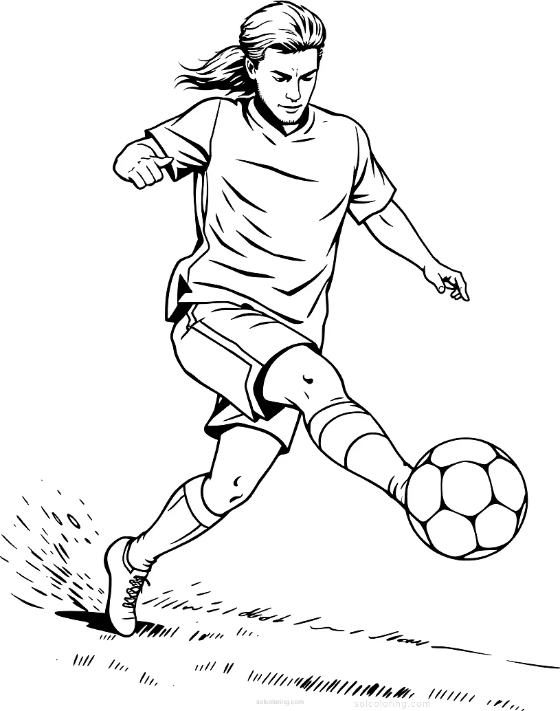 Soccer Player Kicking Ball coloring page for kids