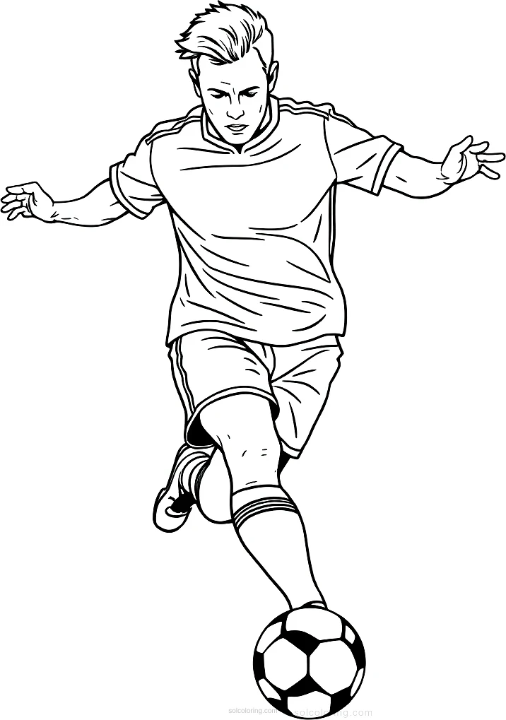 Soccer Player Kicking Ball coloring page for kids
