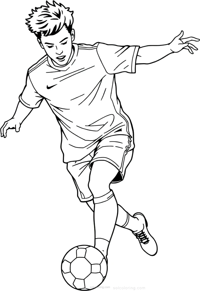 Soccer Player Kicking Ball coloring page for kids