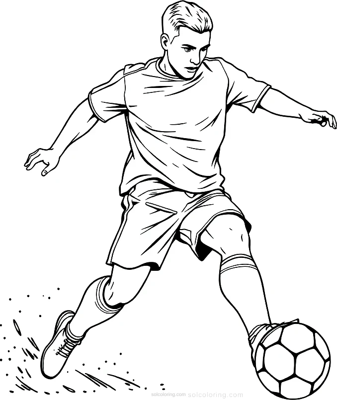 Soccer Player Kicking Ball coloring page for kids