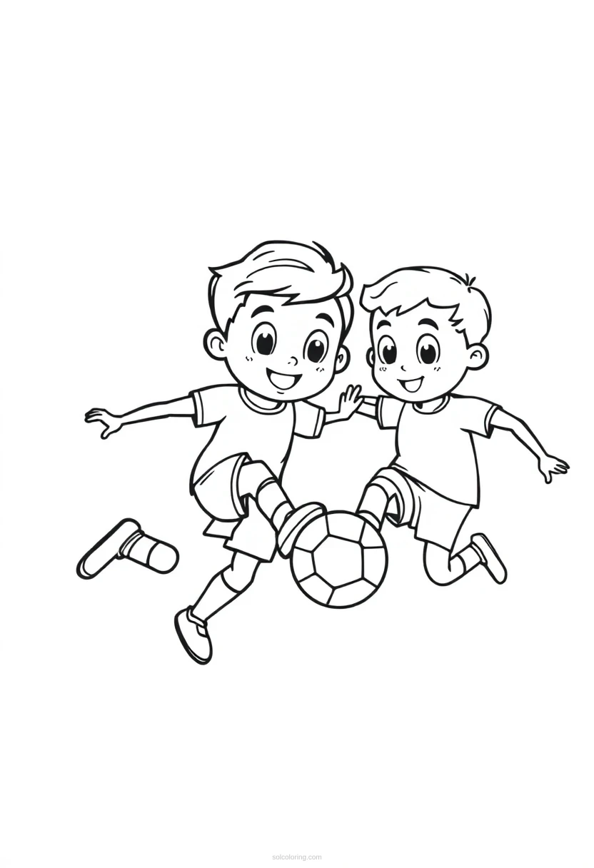 Soccer Players Kicking Ball coloring page for kids