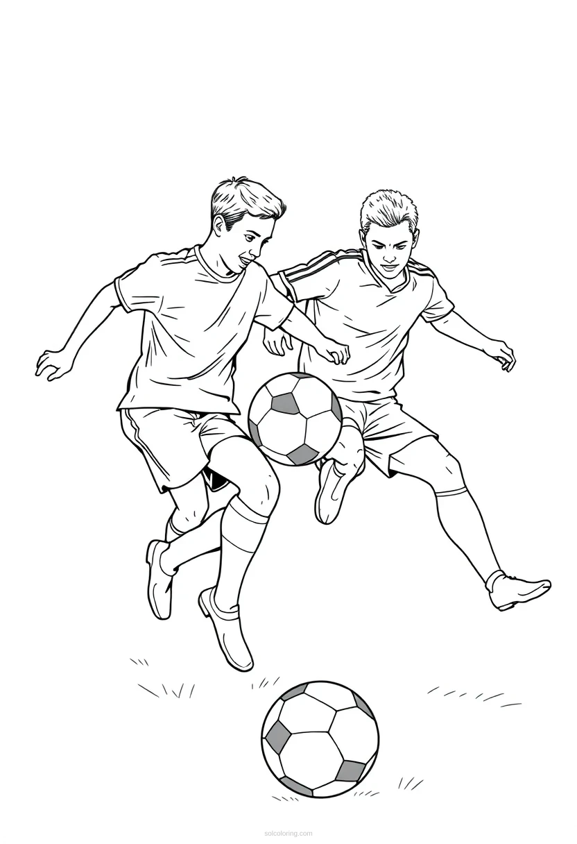 Soccer Players Kicking Ball coloring page for kids