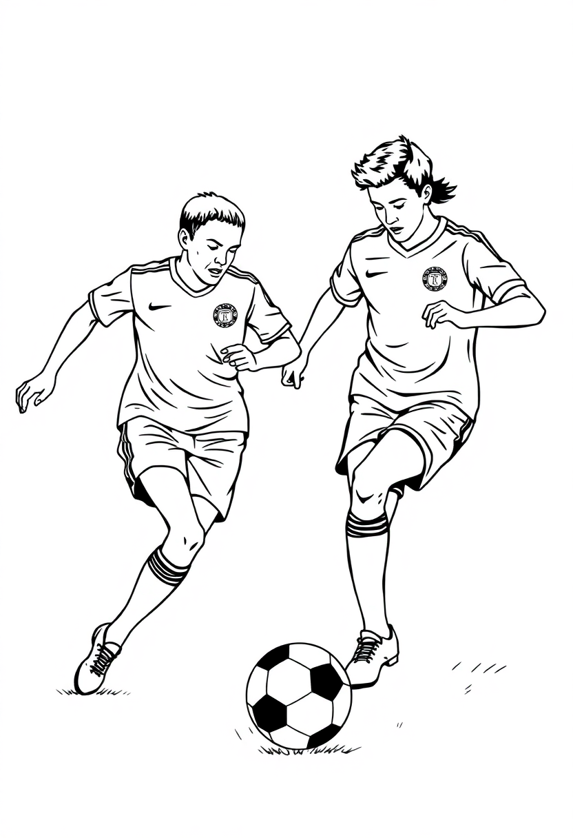 Soccer Players Kicking Ball coloring pages