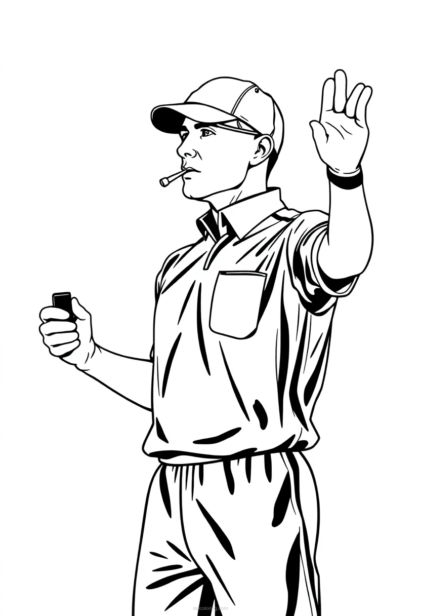Soccer Referee With Whistle coloring page for kids