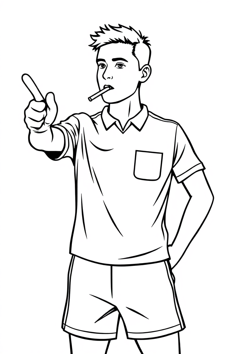 Soccer Referee with Whistle coloring page, free printable