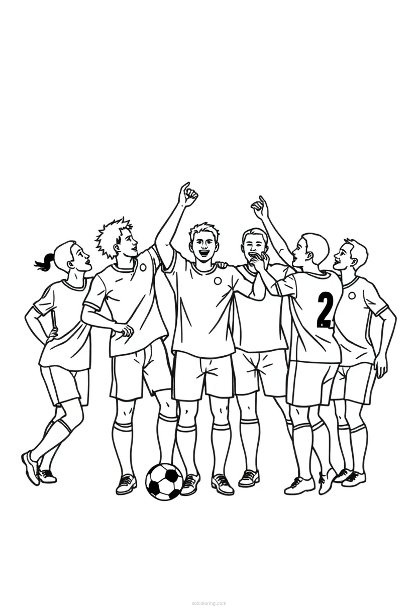 Soccer Team Celebration coloring page for kids