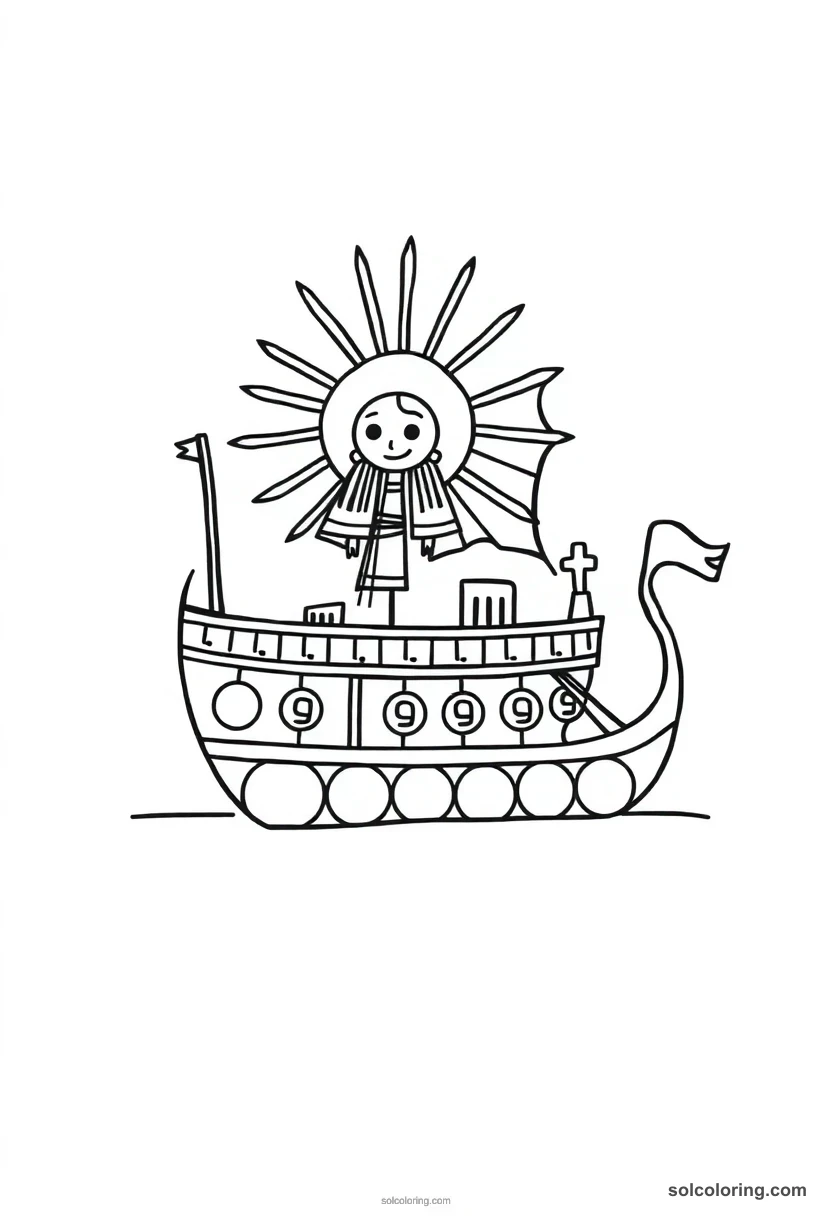 Solar Barque of Ra cute cartoon coloring page for kids