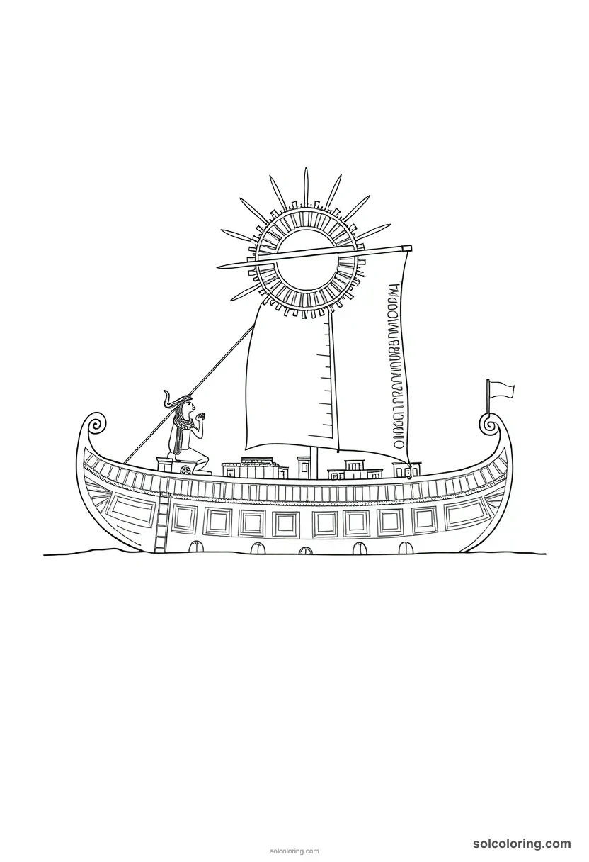 Solar Barque of Ra detailed coloring page for kids