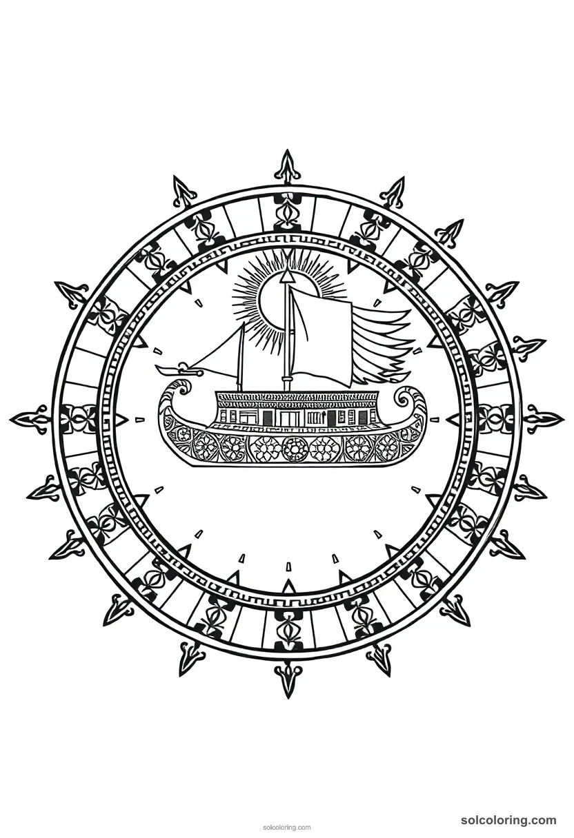 Mandala Solar Barque of Ra mandala coloring page for kids