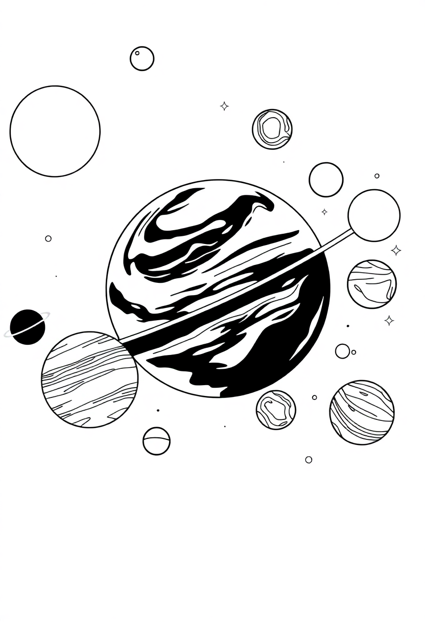 Solar System with All Planets coloring page, free printable