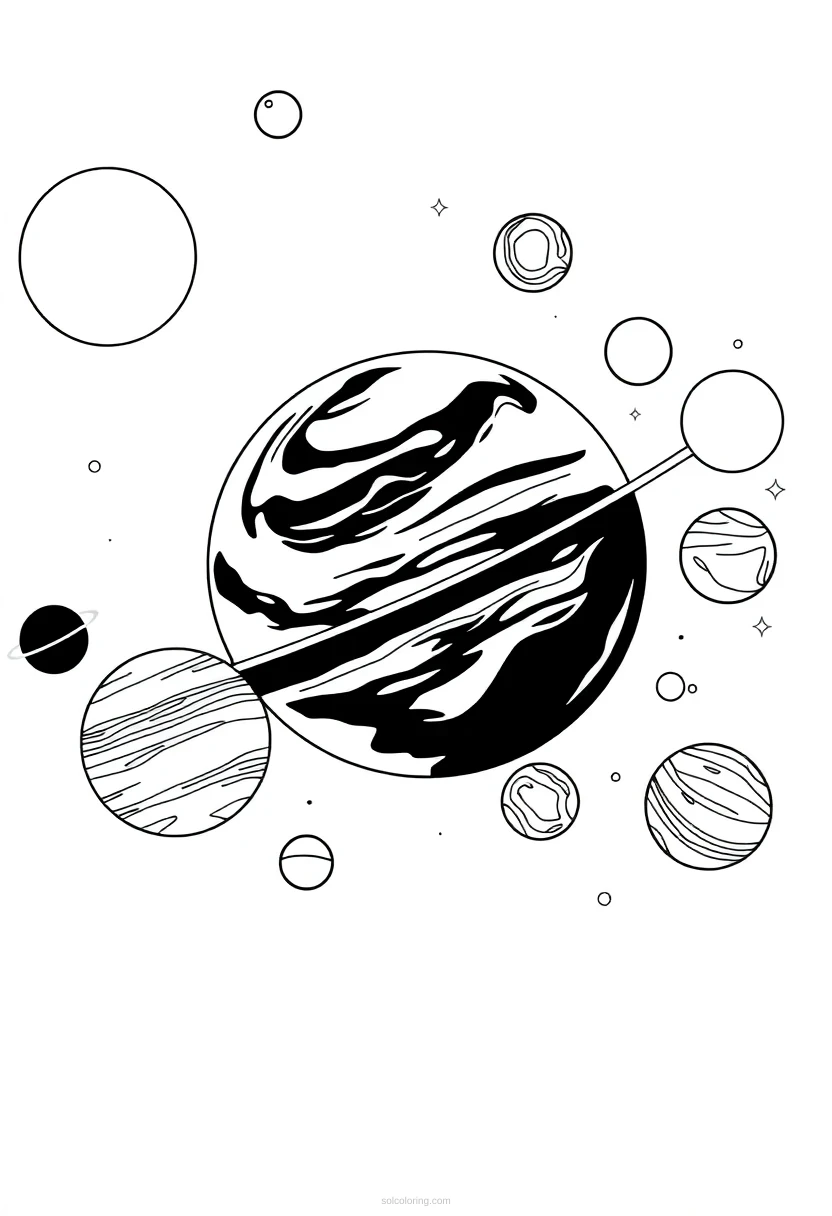 Solar System with All Planets coloring page for kids