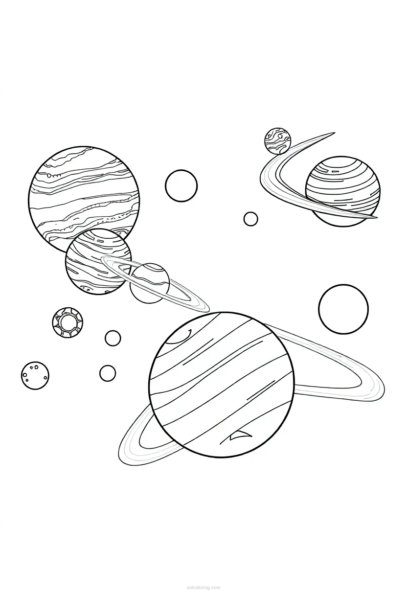Solar System with All Planets coloring page for kids