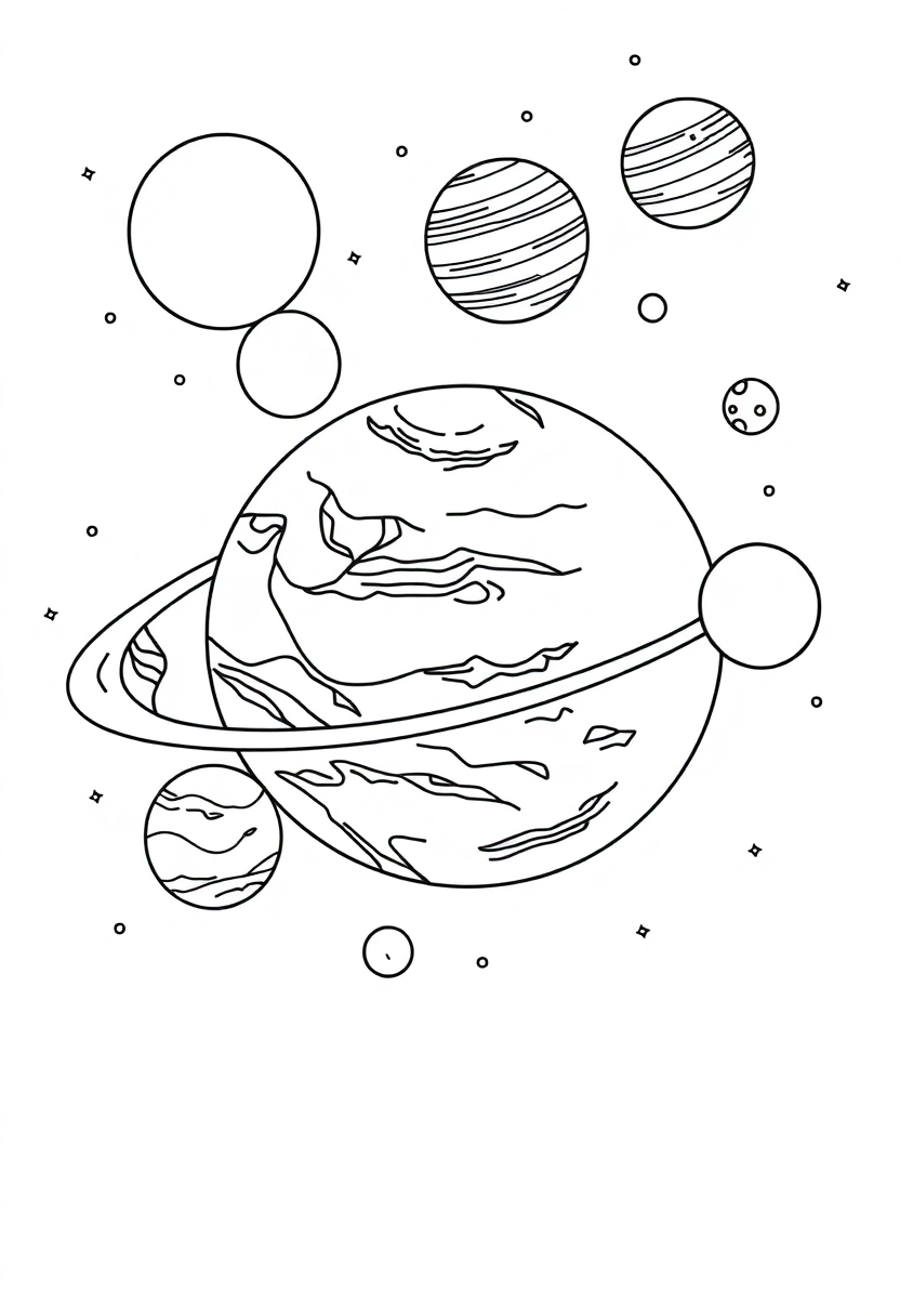 Solar System with All Planets coloring page, free printable