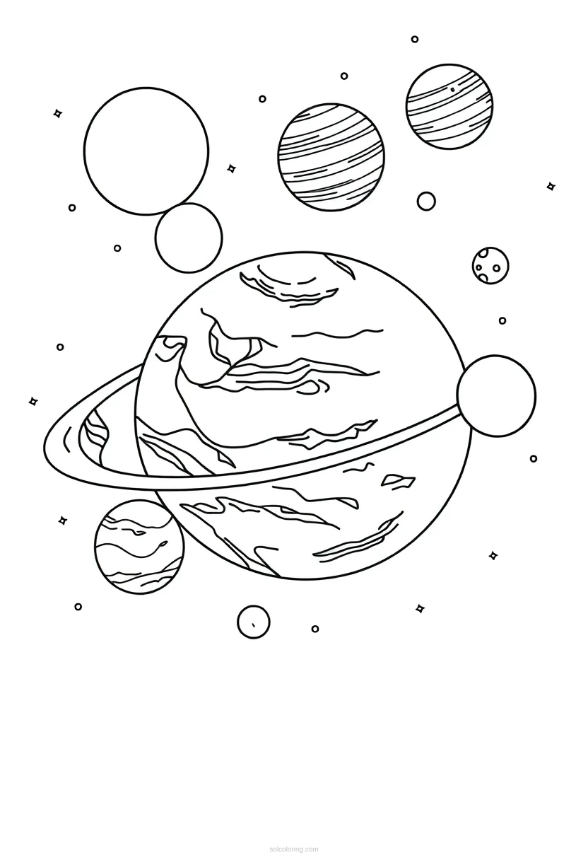 Solar System with All Planets coloring page for kids