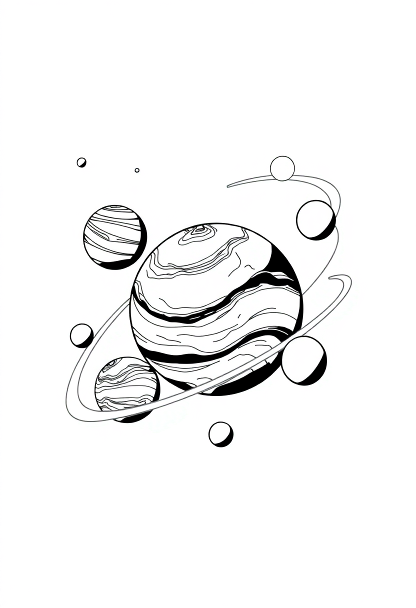 Solar System with All Planets coloring page, free printable