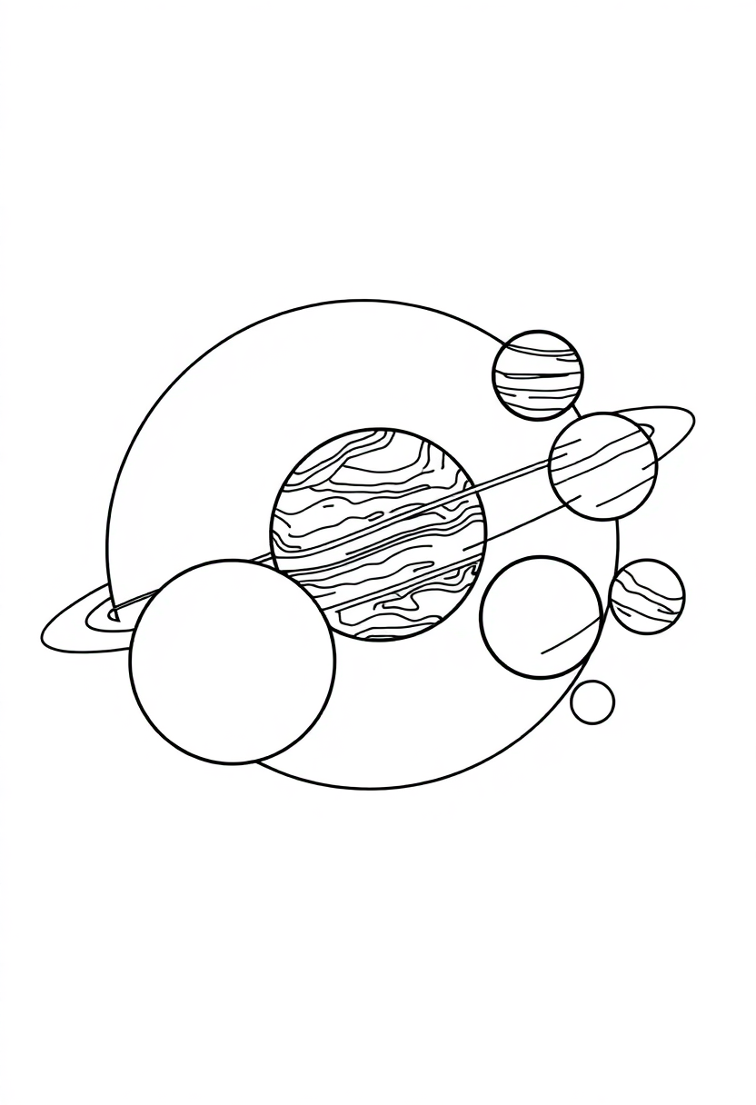 Solar System with All Planets coloring page, free printable