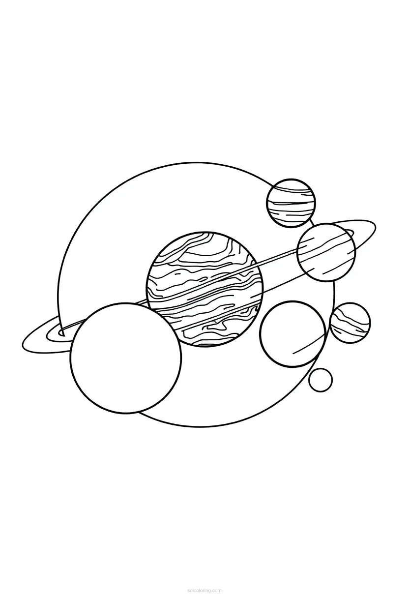Solar System with All Planets coloring page for kids