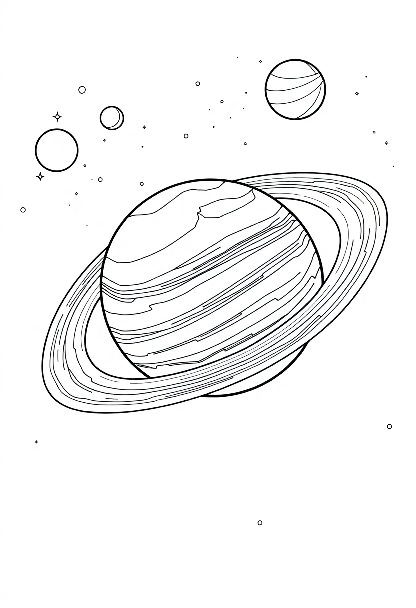 Solar System with Planets and Rings coloring page, free printable