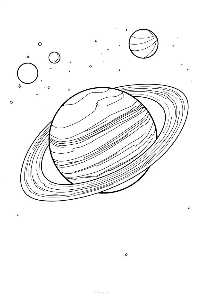 Solar System with Planets and Rings coloring page for kids