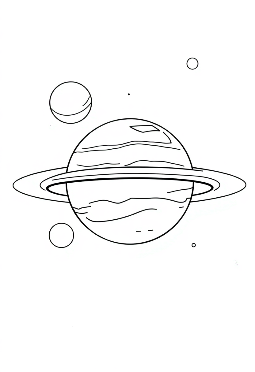 Solar System with Planets and Rings coloring page, free printable