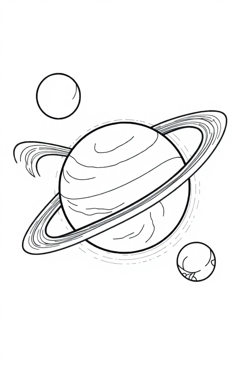 Solar System with Planets and Rings coloring page, free printable