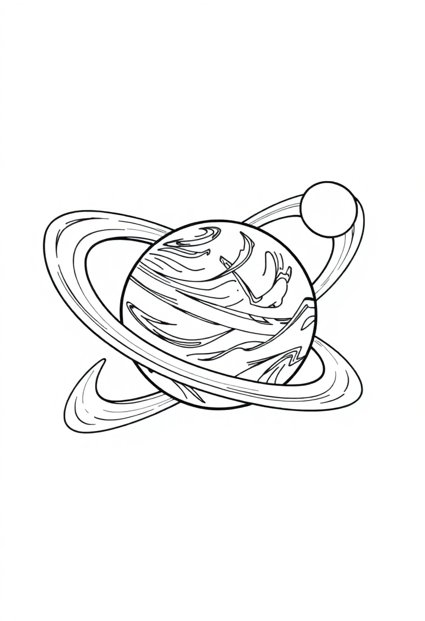 Solar System with Planets and Rings coloring page, free printable