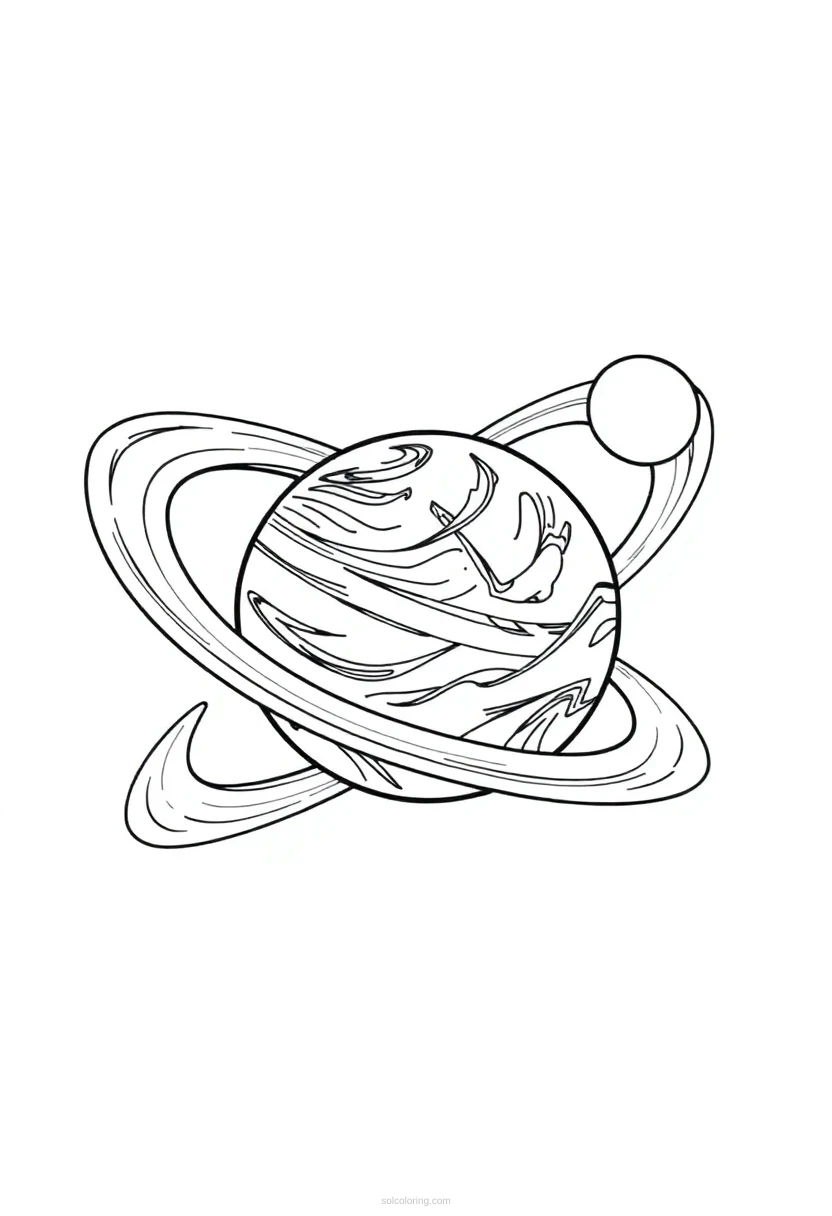 Solar System with Planets and Rings coloring page for kids