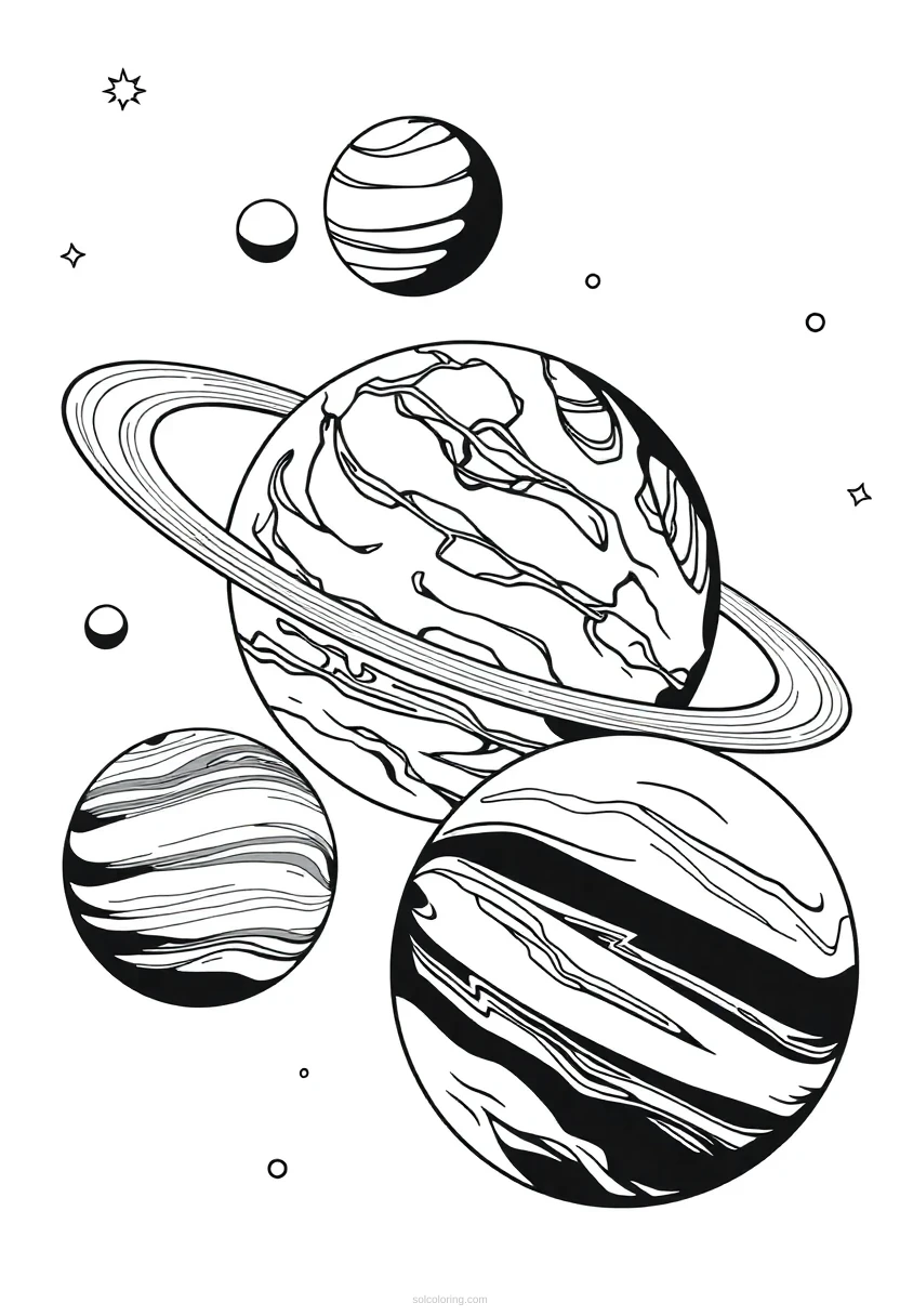 Solar System with Planets coloring page for kids