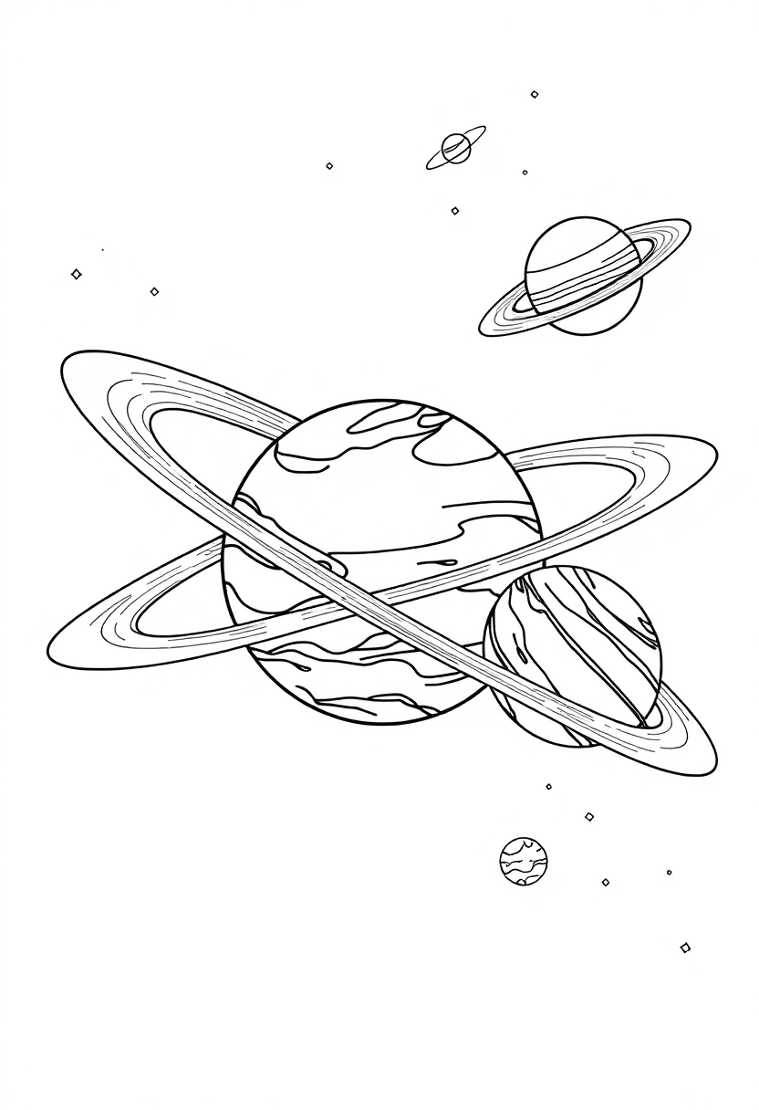 Solar System with Planets coloring page, free printable